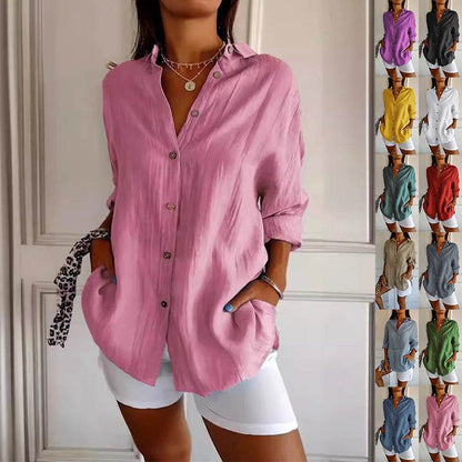 Lapel Long Sleeve Shirt Women's Single-breasted Pleated Shirt - Holy Mango Store