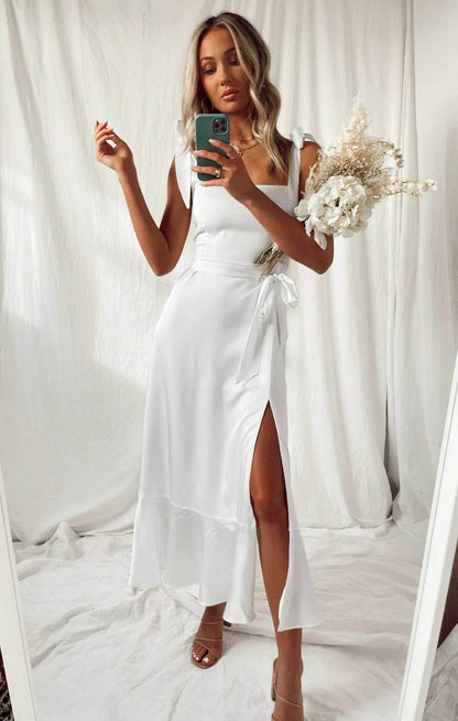 Temperament Suspender Split Dress With Lace-up Design Fashion Summer Ruffled Beach Dresses For Women - Holy Mango Store