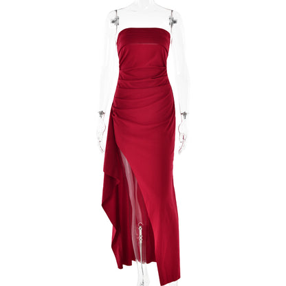 Strapless Split Pleated Maxi Dress