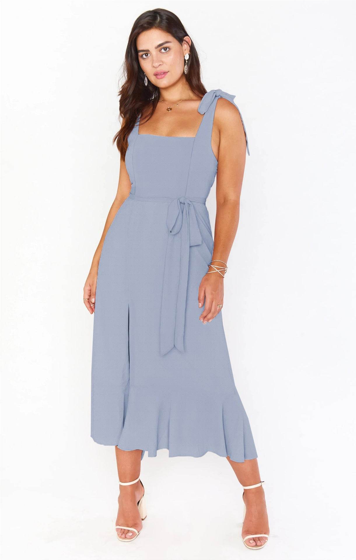 Temperament Suspender Split Dress With Lace-up Design Fashion Summer Ruffled Beach Dresses For Women - Holy Mango Store