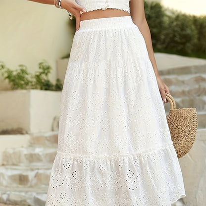Boho Breeze Eyelet Maxi Skirt – Summer-Ready & Effortlessly Chic