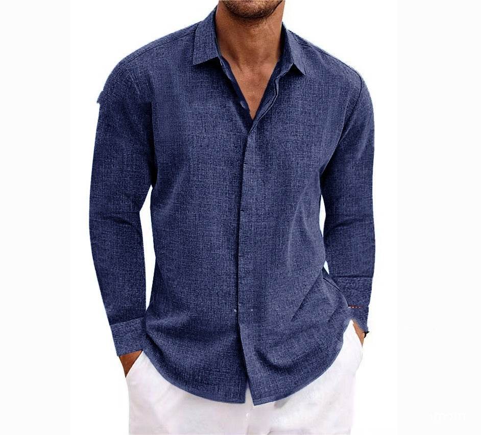Long Sleeve T-shirt Undershirt Solid Color Long Sleeve Cotton Linen Shirt Men - Holy Mango Store