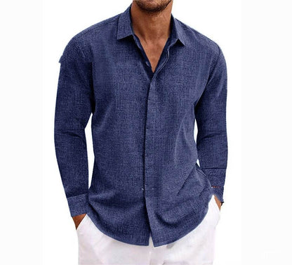 Long Sleeve T-shirt Undershirt Solid Color Long Sleeve Cotton Linen Shirt Men - Holy Mango Store