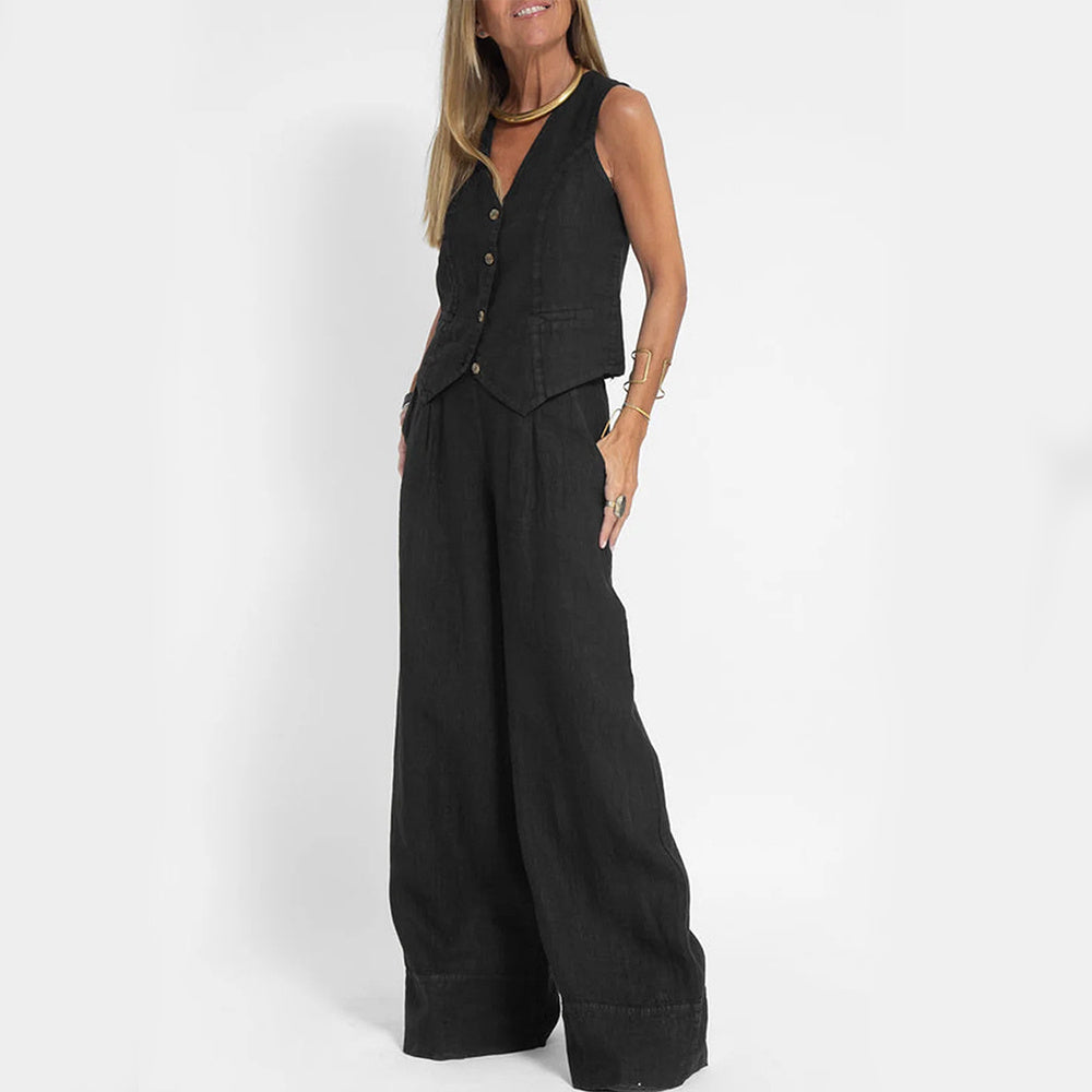 Conjunto de chaleco de verano para mujer: top sin mangas con cuello en V y pantalón holgado