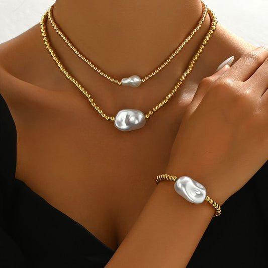 Gold & Pearl Jewelry Set – Handmade Elegance for Her