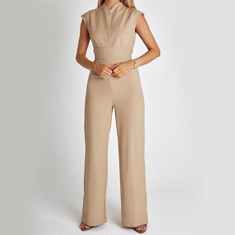 Fashion Elegant Long Sleeveless Jumpsuit Summer V-neck Casual Wide Leg Long Overalls Clothing For Women - Holy Mango Store