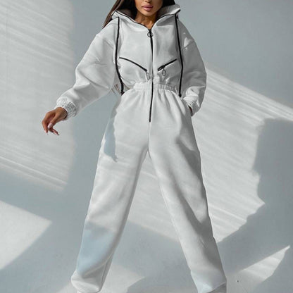 Women’s Sporty Hooded Jumpsuit – Cotton Blend One-Piece Comfort