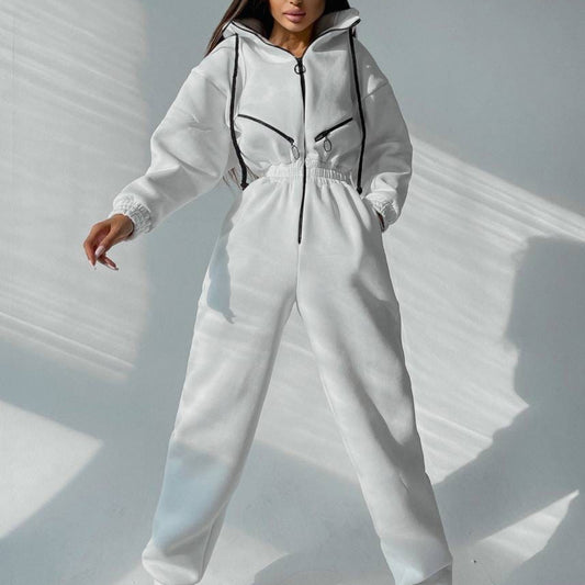 Women’s Sporty Hooded Jumpsuit – Cotton Blend One-Piece Comfort