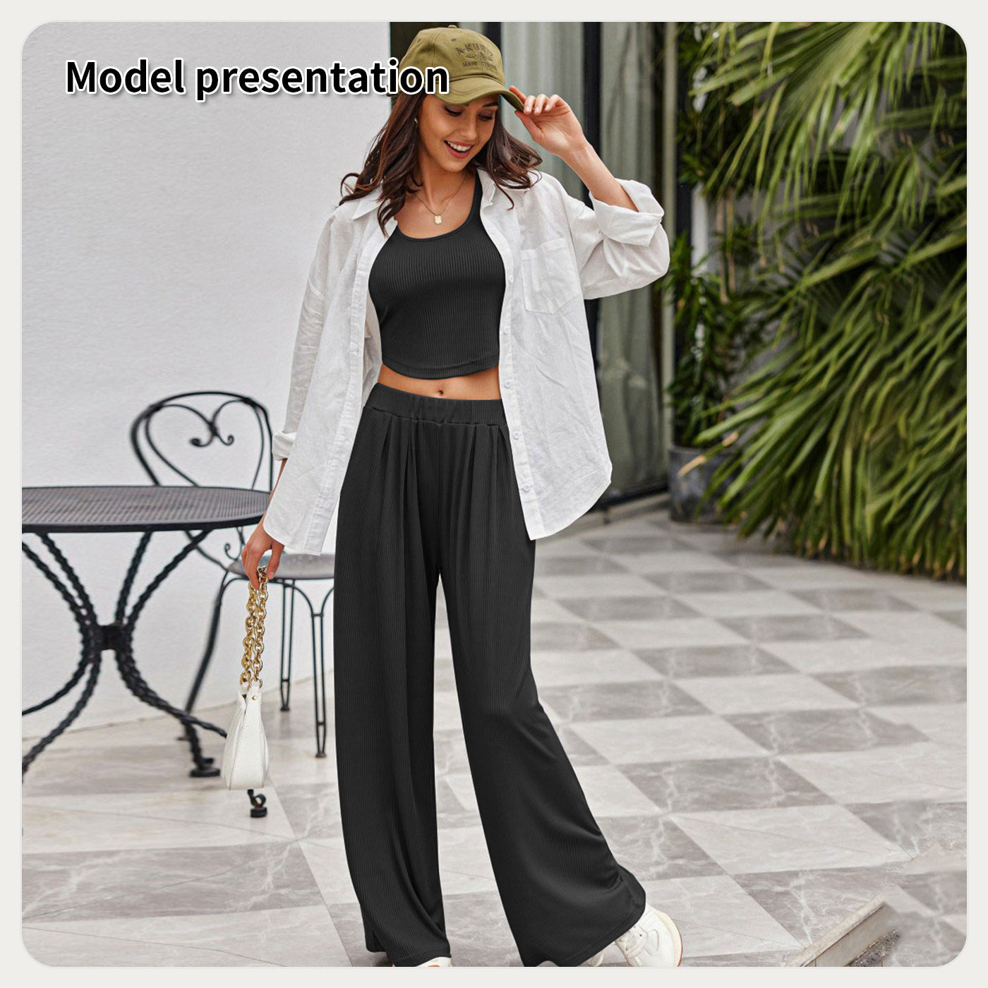 Solid Color Sleeveless Crop Top & Wide-Leg Pants Set – Effortless Everyday Style