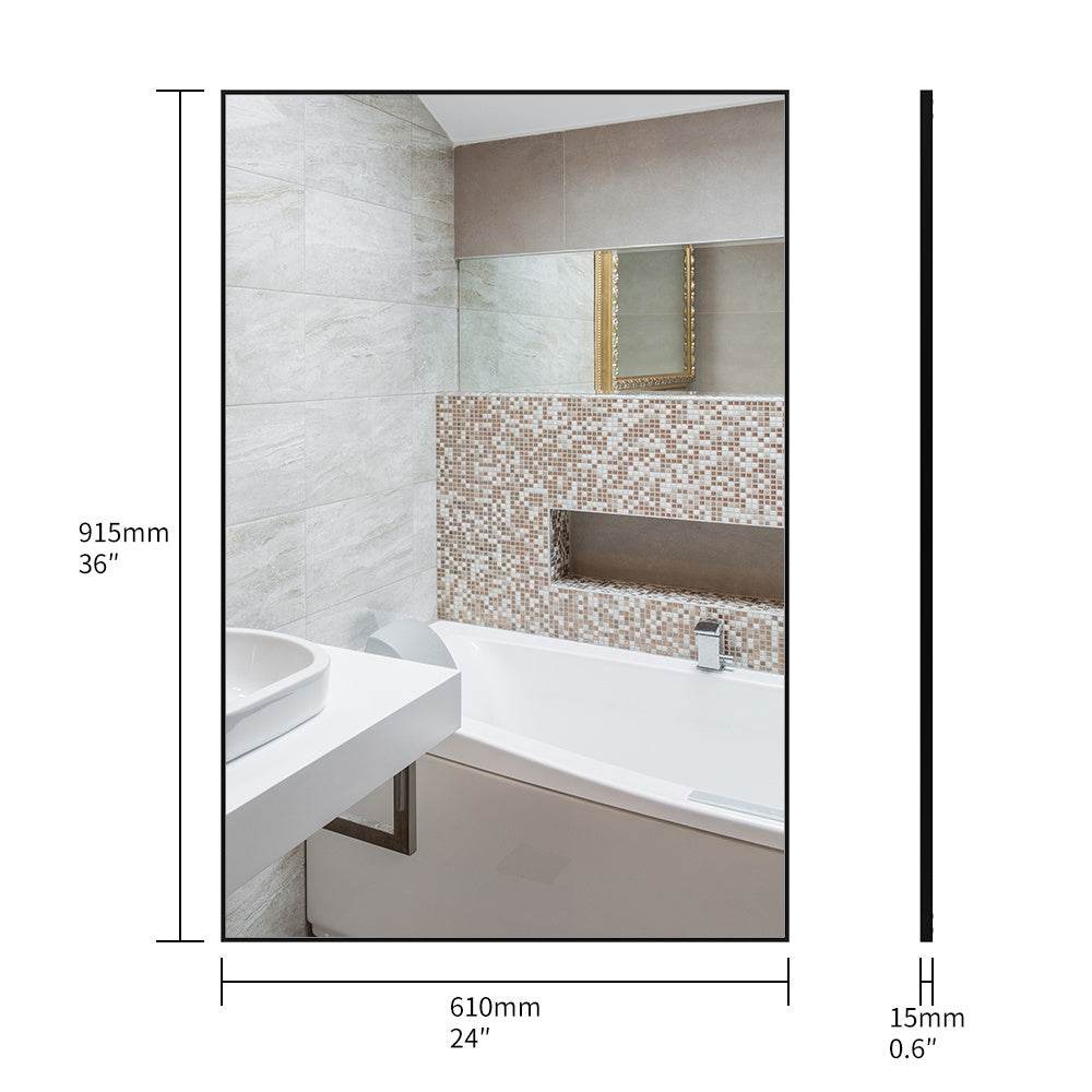 36x24 inches Modern Black Bathroom Mirror with Aluminum Frame Vertical or Horizontal Hanging Decorative Wall Mirrors for Living Room Bedroom - Holy Mango Store