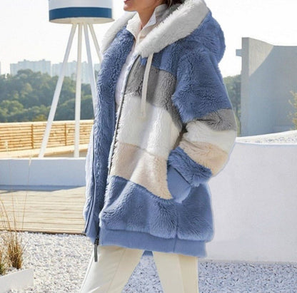 Patchwork Hooded Short Jacket – Colorful & Cozy Style