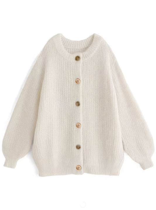 Women’s Oversized Cardigan – Faux Cashmere Knit with Gold Trim