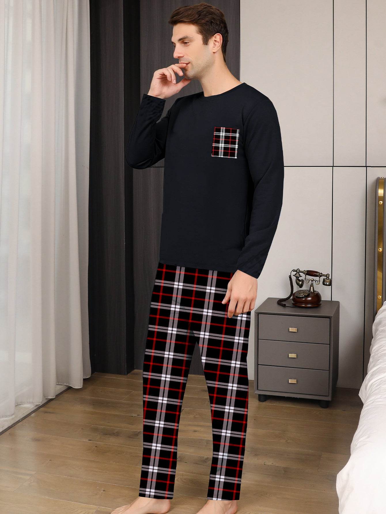 Ice Silk Long Sleeve Long Pants Men's Pajama Set - Holy Mango Store