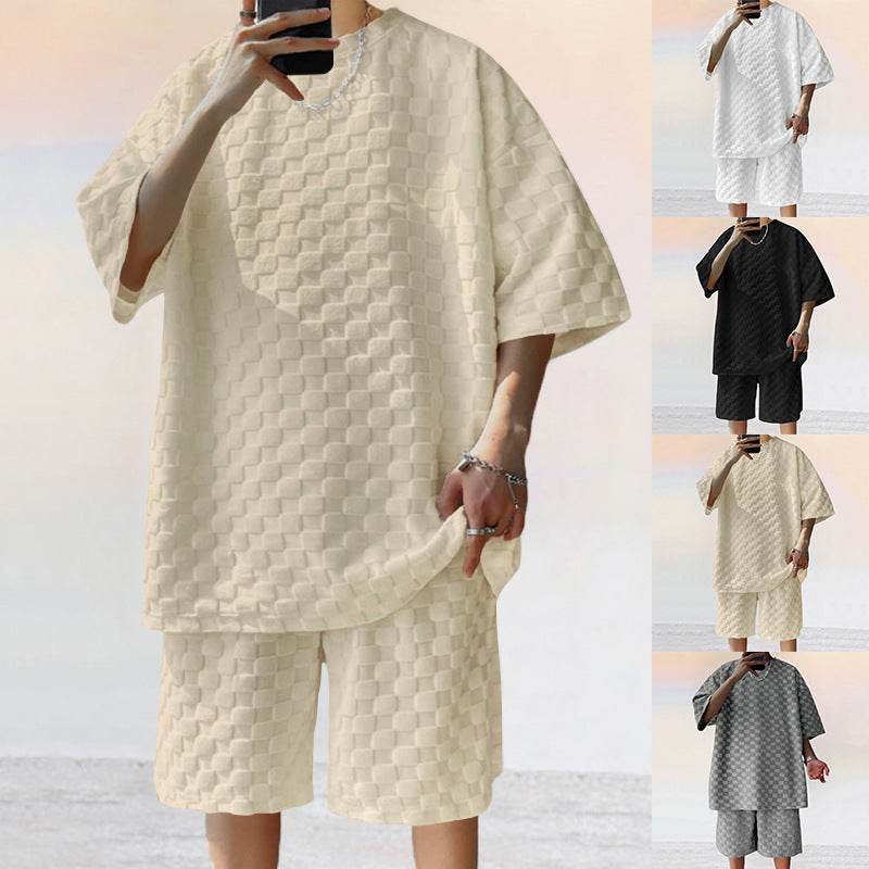 Jacquard Plaid Loose Straight Casual Shorts Suit - Holy Mango Store
