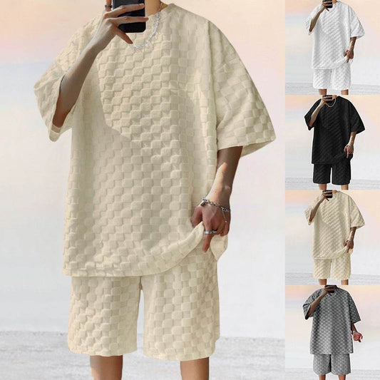 Jacquard Plaid Loose Straight Casual Shorts Suit - Holy Mango Store