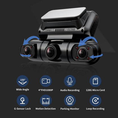 Hainatech 360 Degree View 4 Channel Dash Cam Front And Rear Inside Left Right, Dash Camera For Cars, Built-in GPS WiFi Night Vision, 24 7 Recording Parking Mode Monitor, Free 128G Card - Holy Mango Store