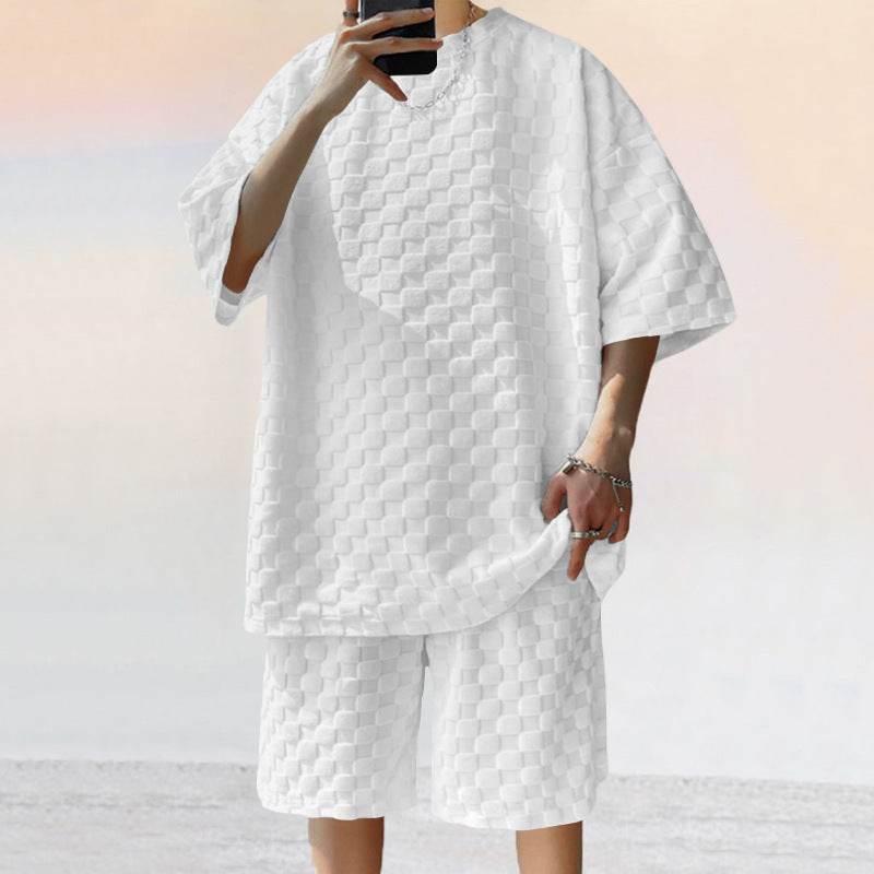 Jacquard Plaid Loose Straight Casual Shorts Suit - Holy Mango Store