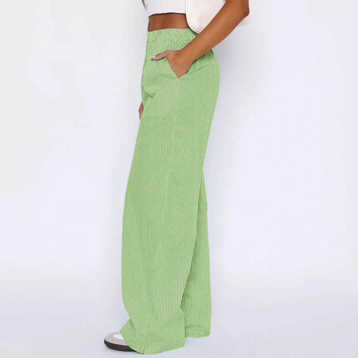 Striped Trousers With Pockets Ins Fashion Casual Wide Leg Straight Pants For Women Clothing - Holy Mango Store