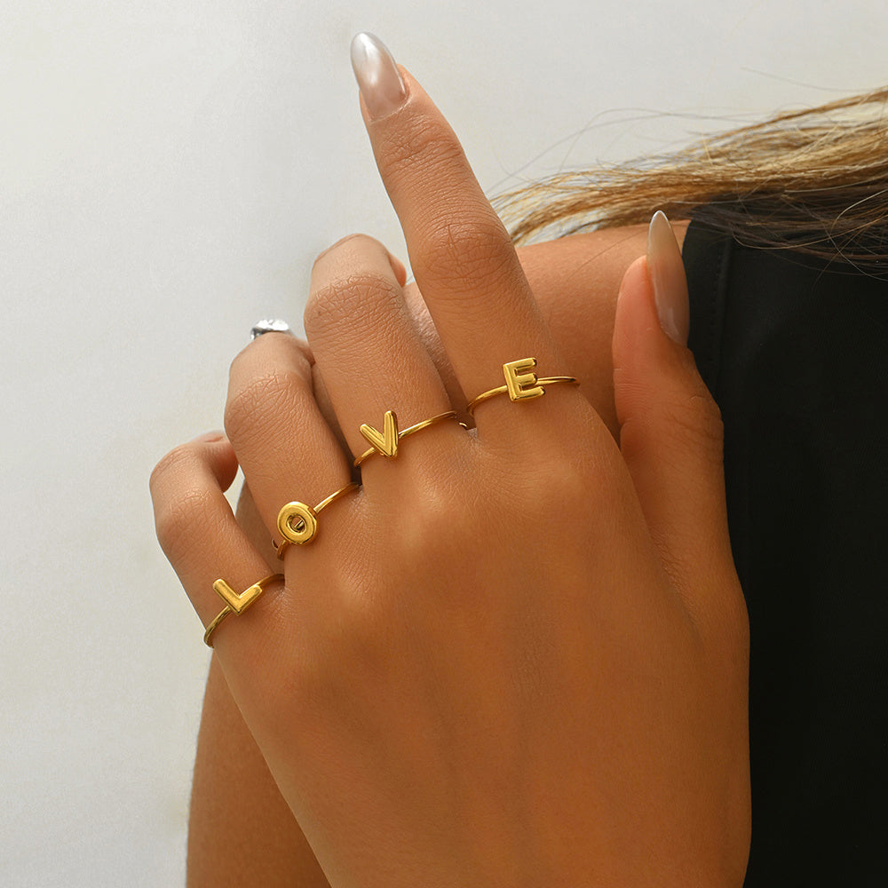 Alphabet Sphere Ring – 18K Gold‑Plated Stainless Steel