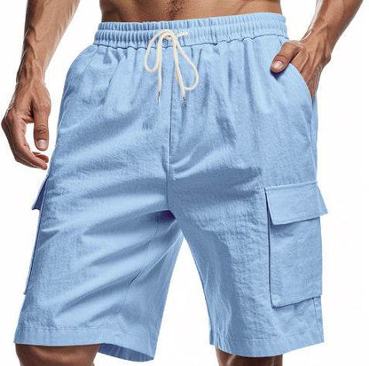 Loose Sports And Leisure Solid Color Linen Drawstring Shorts - Holy Mango Store