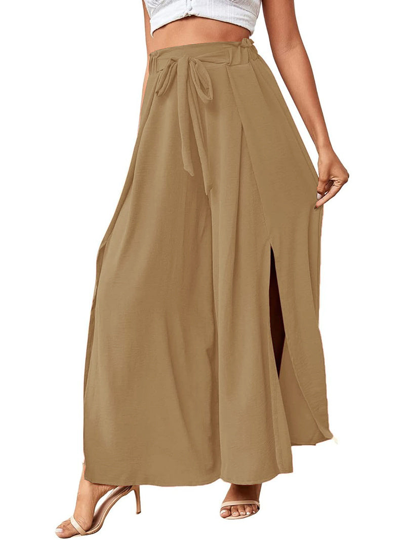 Khaki Flow Maxi Skirt – Minimalist Solid Color Style