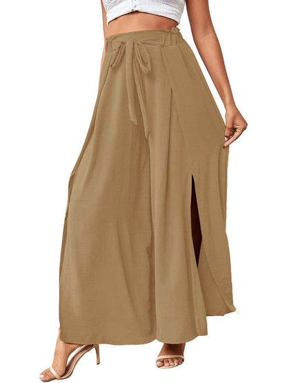 Khaki Flow Maxi Skirt – Minimalist Solid Color Style