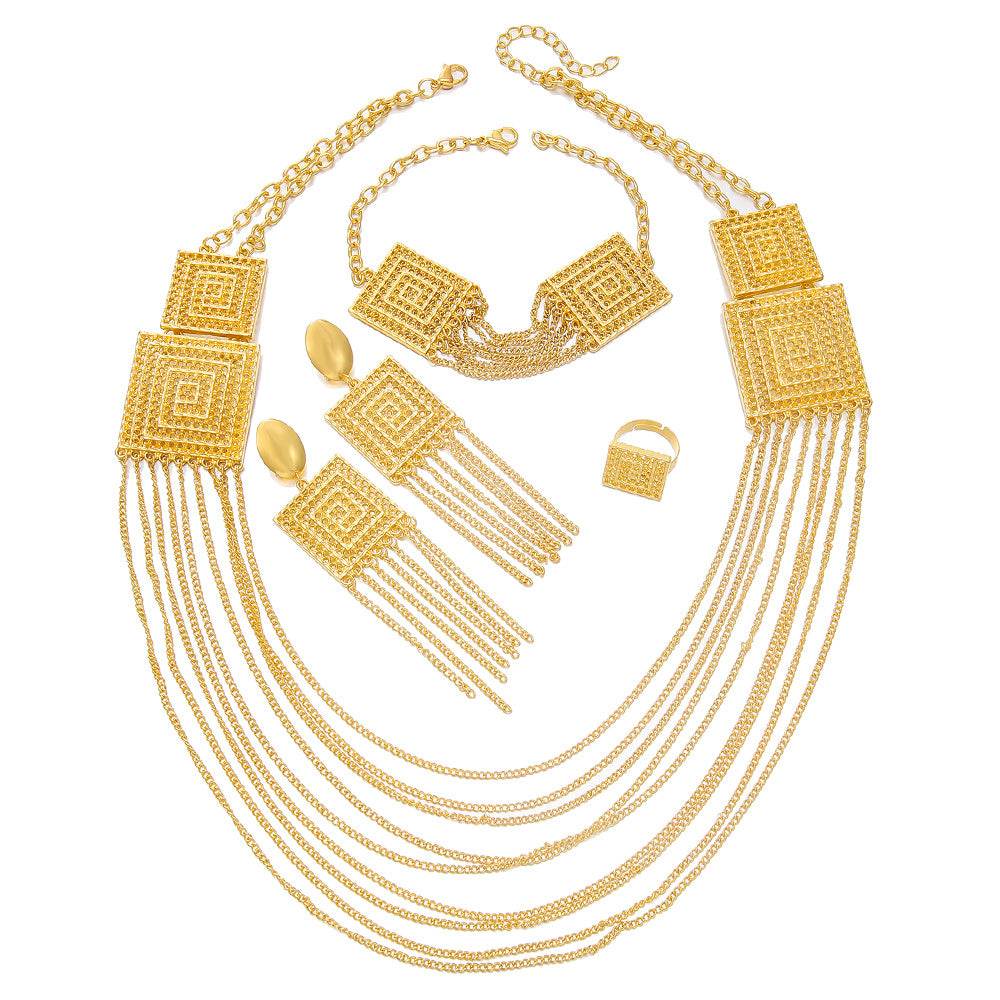 5pcs Fashion Ladies 18k Gold Plated Jewelry Set Tassel For Holiday Wear, Wedding Scene Jewelry, Multi-layered Temperament Wedding Jewelry - Holy Mango Store