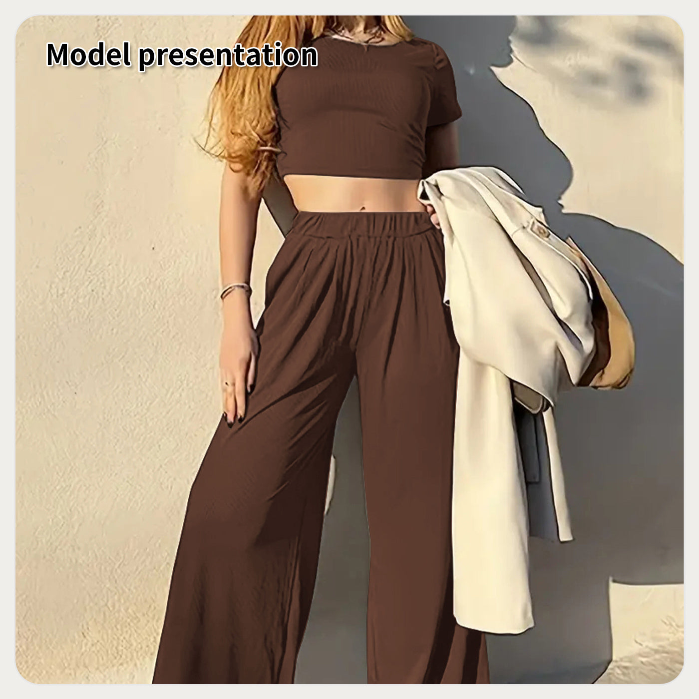 Women’s Minimalist Two-Piece Set – Solid Color Top & Pants