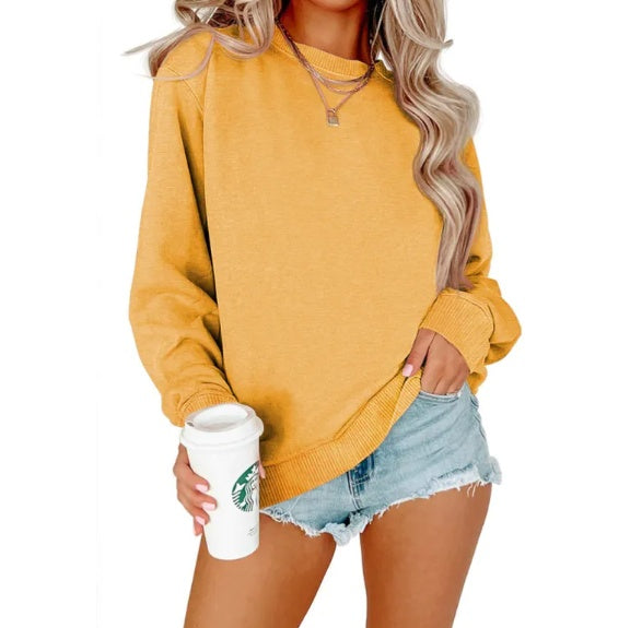 Solid Color Crew Neck Coat Long Sleeve Sweater