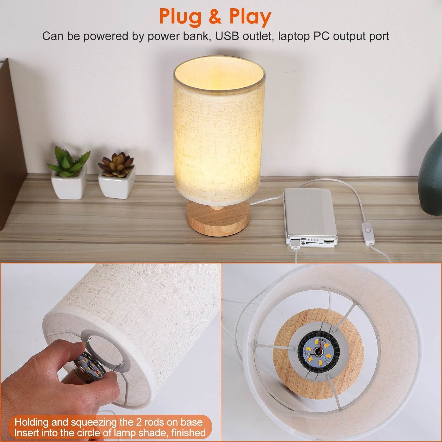 Warm White Bedside Lamp USB Plug Modern Bedroom Lamp - Holy Mango Store