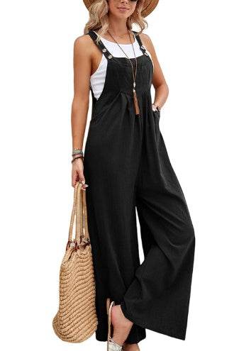 Women's Solid Color Casual Suspender Trousers - Holy Mango Store