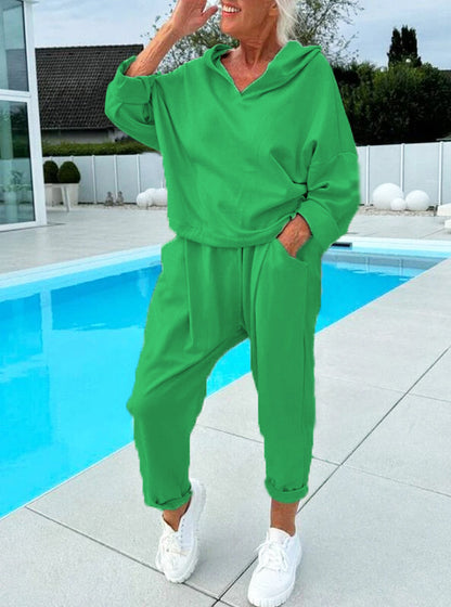 Women’s Solid Color Hooded Sweatshirt Set