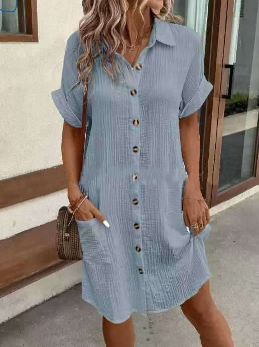 Solid Color Mid‑Length Shirt Dress