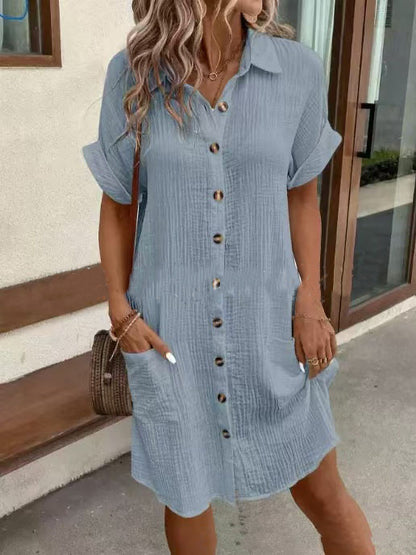 Solid Color Mid‑Length Shirt Dress