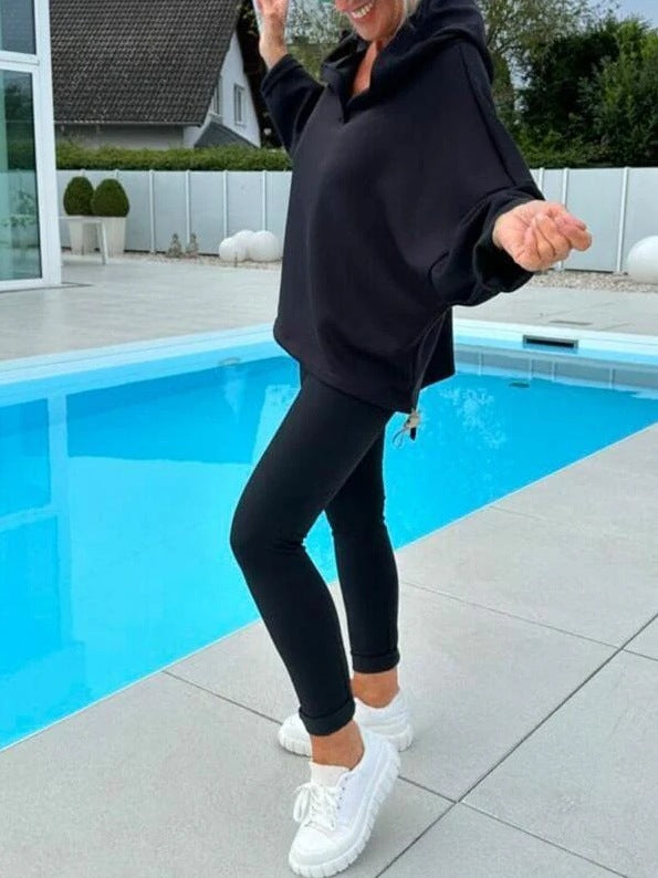 Women’s Solid Color Hooded Sweatshirt Set