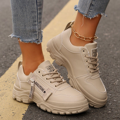Stylish Women’s Sneakers – Lace-Up & Side Zipper | Trendy Thick-Soled Shoes