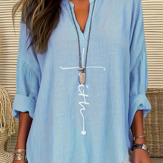 Faith V-Neck Long Sleeve Shirt – Graceful & Light