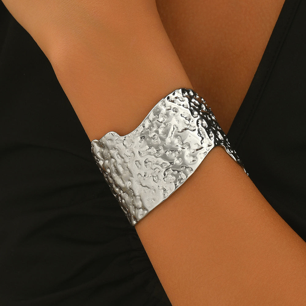 Hammered Cuff Bracelet – Silver-Tone Artisan Finish