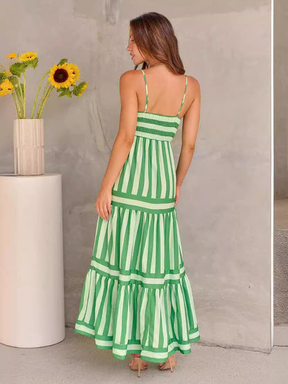 Striped Suspender Maxi Dress with Pockets