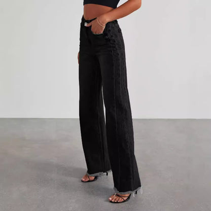 Women’s High Waist Straight Jeans – Wide-Leg Fit with Pockets