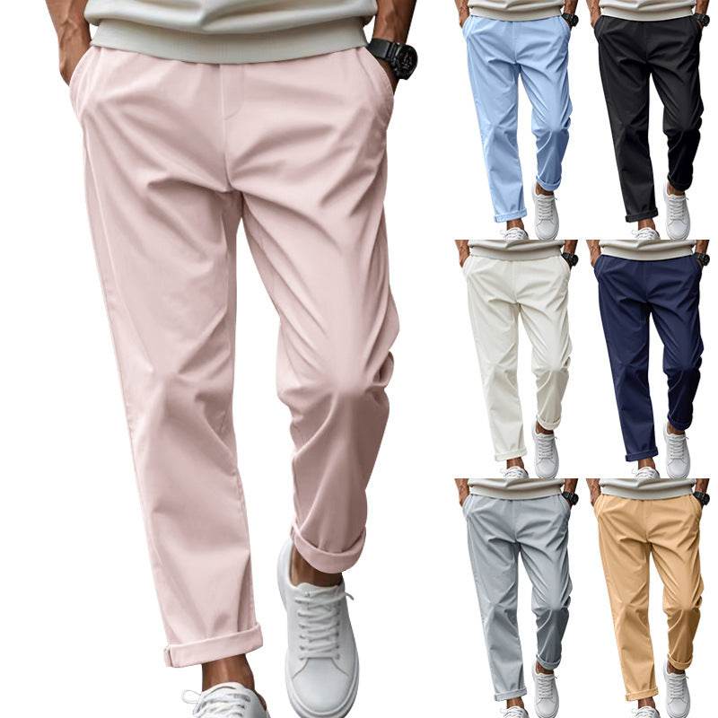 Men's Loose Comfortable Quick-drying Waist-tied Casual Business Pure Color Trousers - Holy Mango Store