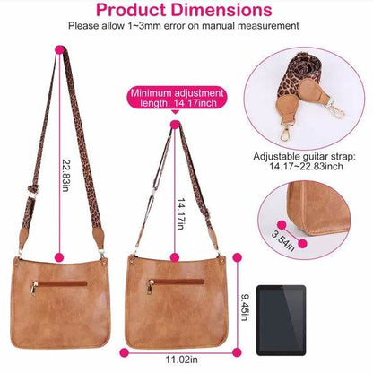 Holy Mango Store tan leather crossbody with adjustable leopard strap and measurements casual shoulder purse for women