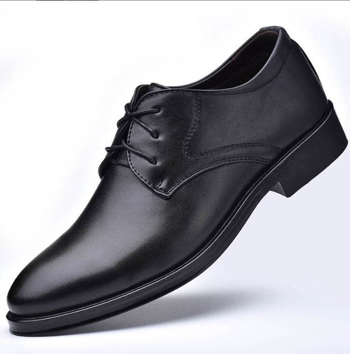 Black men's formal pointed toe shoes with lace-up design from Holy Mango Store men's collection