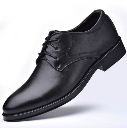 Black men's formal pointed toe shoes with lace-up design from Holy Mango Store men's collection