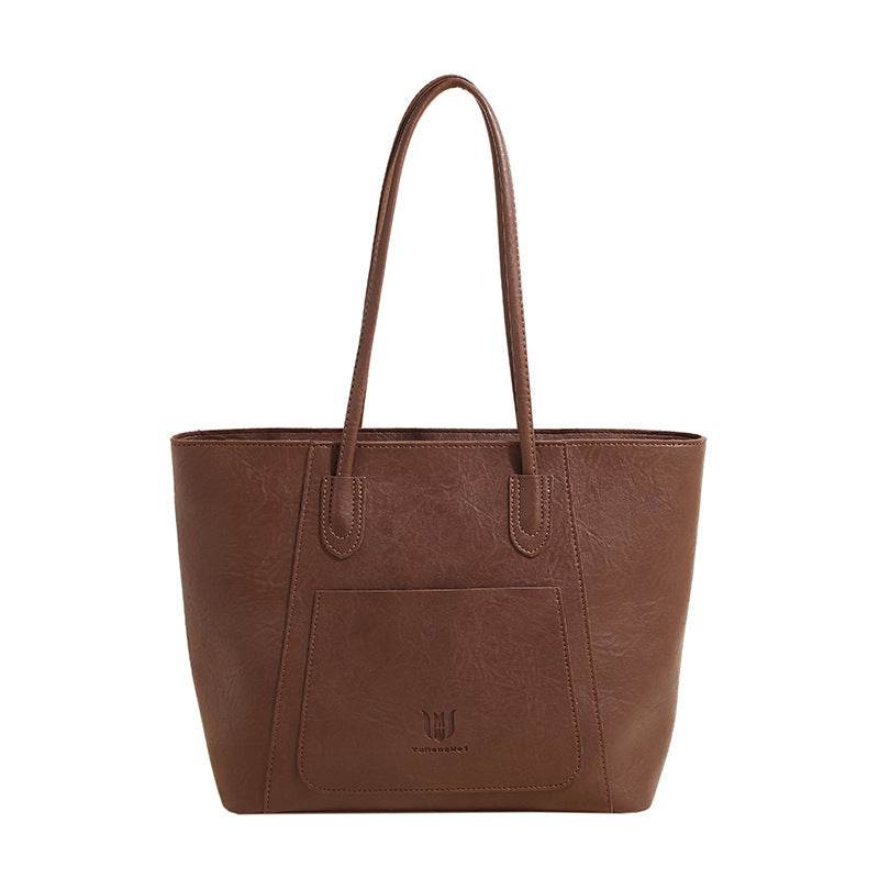 Holy Mango Store brown retro shoulder bag for women with front pocket and long straps