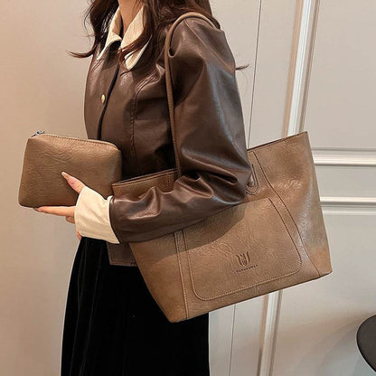 Holy Mango Store retro shoulder bag for women in brown leather style with matching pouch