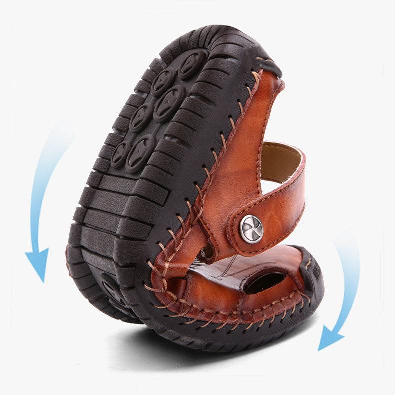 Breathable leather sandals men brown with flexible sole and adjustable strap from Holy Mango Store