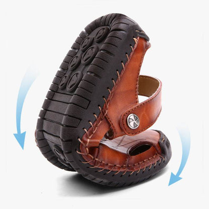 Breathable leather sandals men brown with flexible sole and adjustable strap from Holy Mango Store