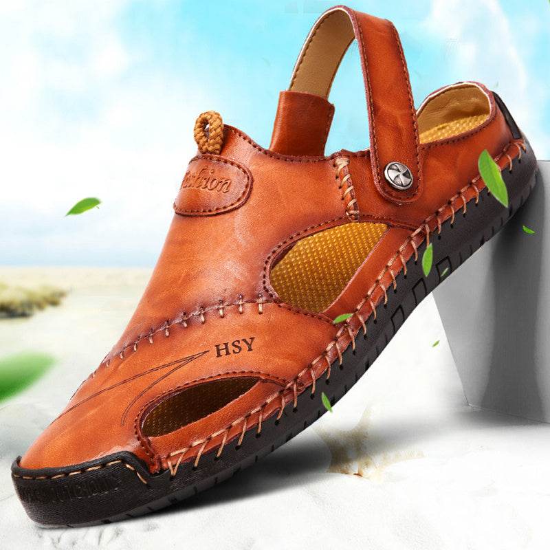 Holy Mango Store breathable leather sandals men in brown with adjustable strap and cushioned sole