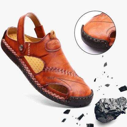 Holy Mango Store breathable leather sandals men in brown with open design and durable sole